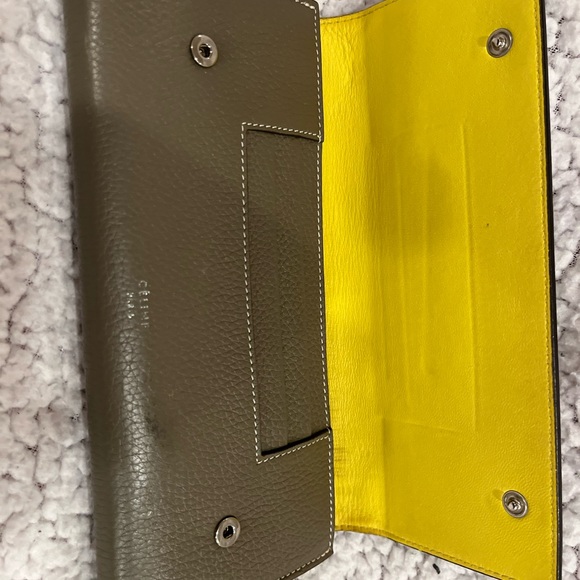 Céline Grey-Taupe Bicolor Yellow Bifold Snap Large Long Flap Wallet - Picture 9 of 16